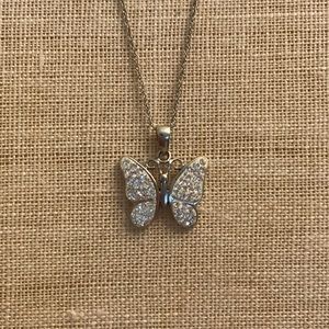 Butterfly with Crystals Silver Pendant Necklace